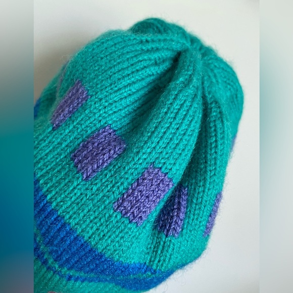 Vtg Patagonia Adult Beanie Green Multi Knit Fleece Geometric Wool Blend 80s 90s - Picture 2 of 9
